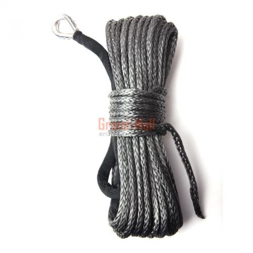 1/4&#034;x50&#039;gray synthetic winch line cable rope 6500+ lbs w sheath (atv utv)