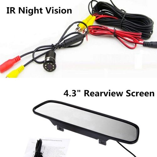 Ir night vision car 8led reverse ccd camera &amp; rearview mirror monitor screen kit