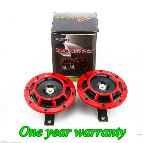 2 pcs 12 v red grille mount super tone loud 139 db compact electric horn kit new