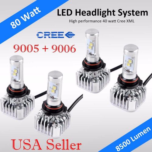80w 8500lm cree led headlight high &amp; low beam light bulbs white 9005 + 9006