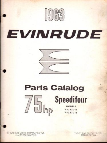 1963 evinrude outboard motor speedifour 75 hp  p/n 278450 parts manual (966)