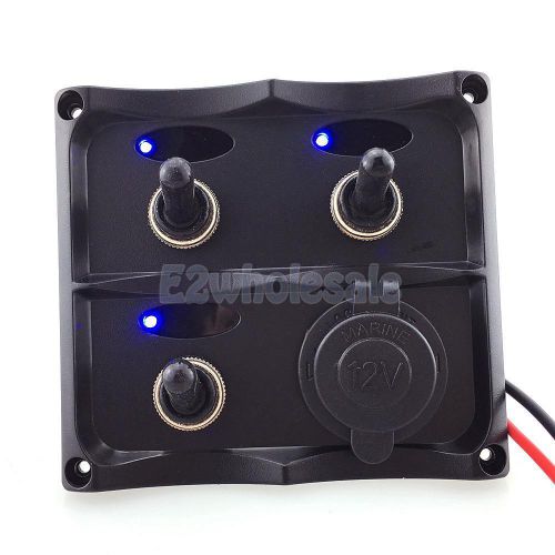 3 gang waterproof led toggle switch panel with 12v power socket boat/marine
