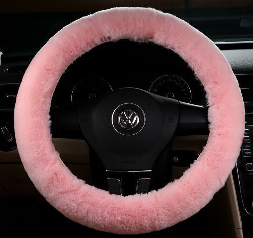 Authentic australian sheepskin woolen auto car steering wheel cover plush pink