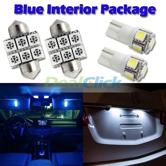 6 blue led lights for map t10+ dome 1.25"+ license plate interior package