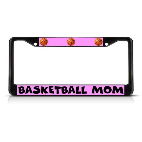 Basketball mom hearts black metal license plate frame tag holder