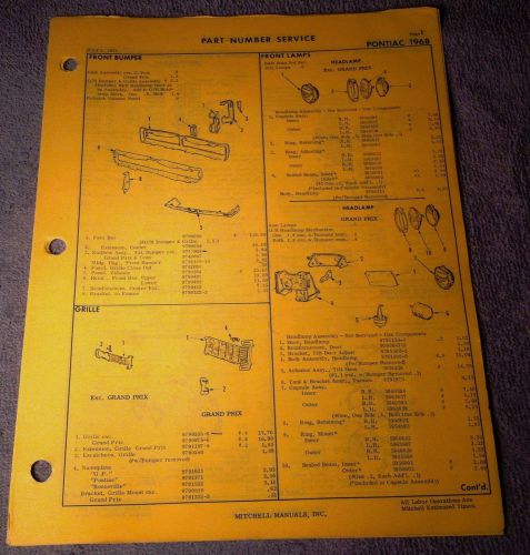 1968 68 pontiac bonneville ventura parts manual service guide illustrations