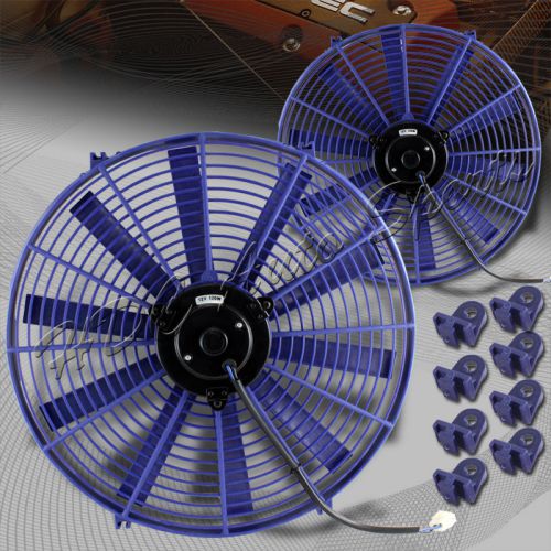 2 x 16&#034; blue electric slim push pull engine bay cooling radiator fan universal 5