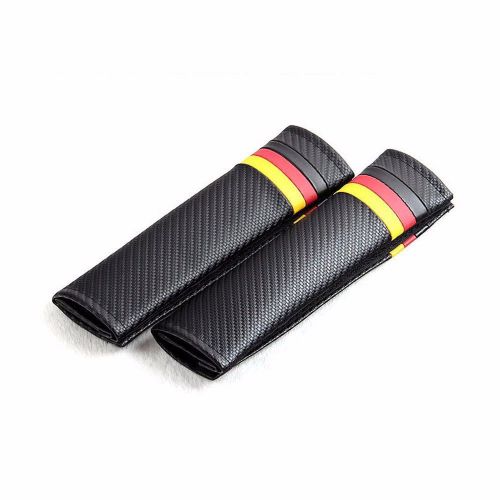 2 x blk carbon fibre germany flag car seat belt shoulder cushion pads for bmw
