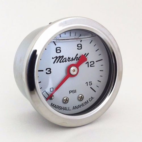 Lw00015 silcone filled fuel pressure gauge 0-15 psi.  white dial, red pointer