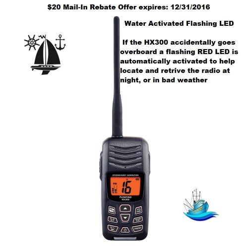 Standard horizon hx300 floating handheld vhf marine radio with strobe light