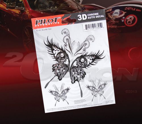 Pilot automotive butterfly 3d stick-on auto body decal sticker chrome 6&#034; x 8&#034;