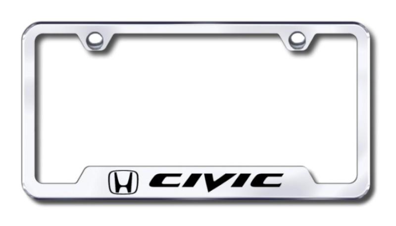 Honda civic  engraved chrome cut-out license plate frame made in usa genuine