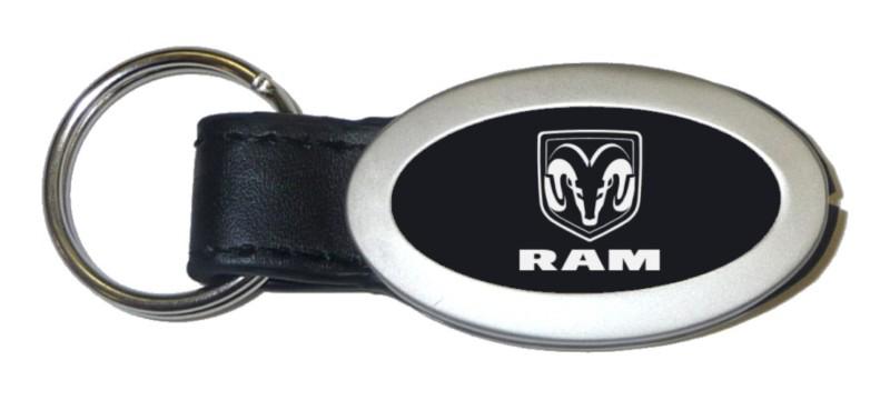 Chrysler ram black oval leather keychain / key fob engraved in usa genuine