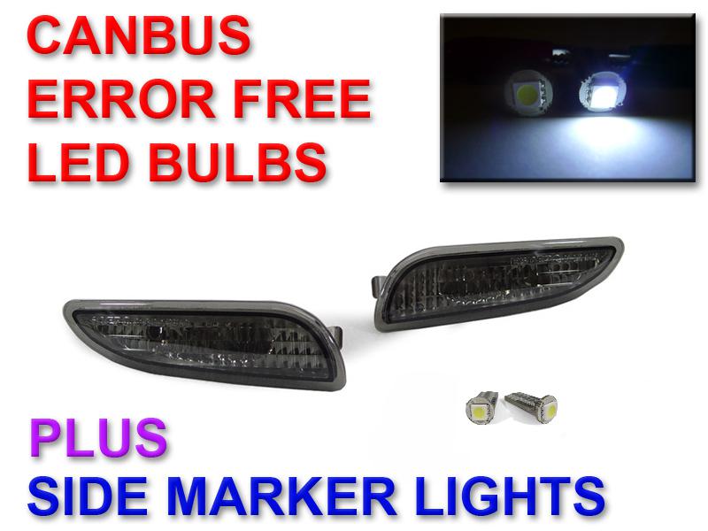 2003-2009 mercedes w209 smoke bumper side marker lights + canbus led bulbs