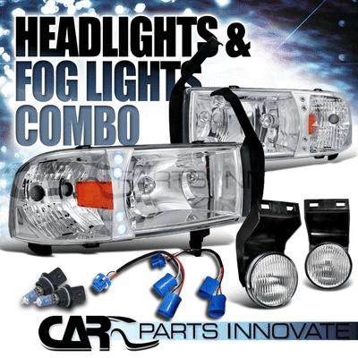 94-01 ram 1500 2500 3500 sport chrome headlights+led drl+clear fog bumper lamp
