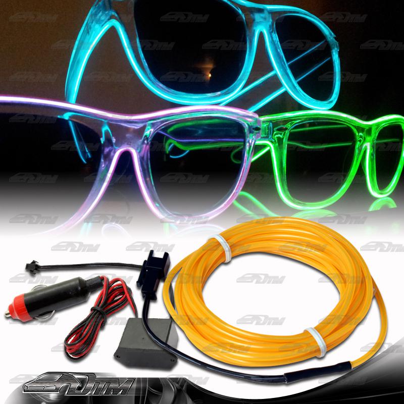 Universal 12v yellow electroluminescent el wire light glow rope + cigarette plug
