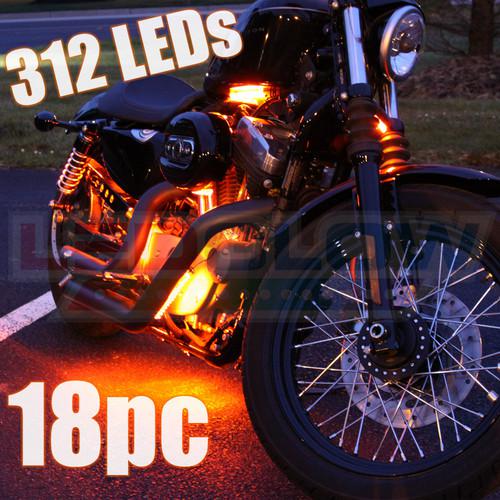 18pc orange led motorcycle lighting light kit for honda & yamaha w 312 leds