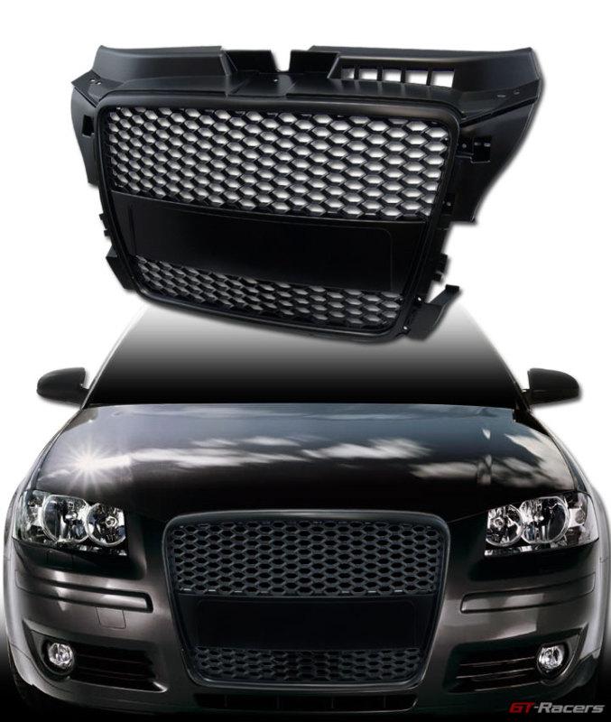 Blk rs-sport style honeycomb mesh front bumper grill grille abs 08-11 audi a3 8p