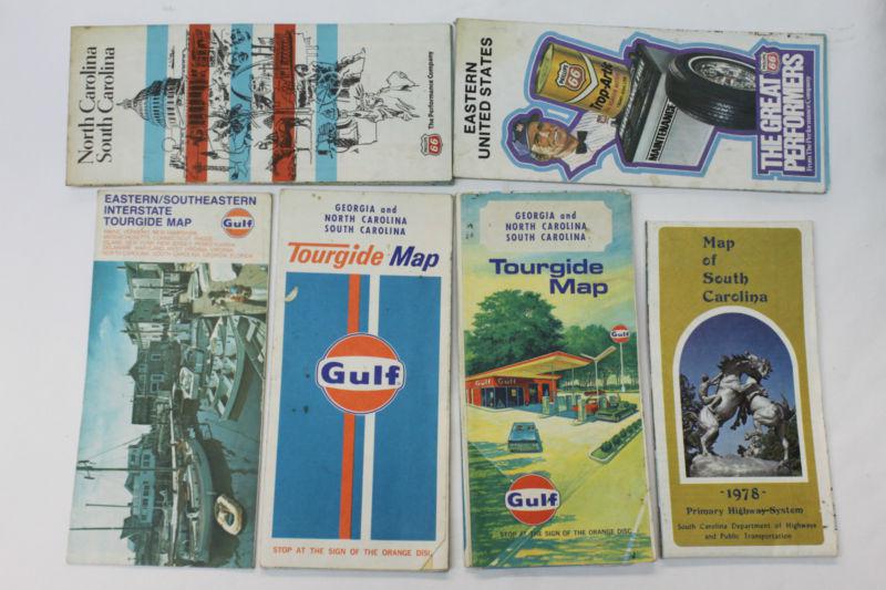 Lot of 6 1978 old vintage tourgide maps sc, nc, ga gulf used