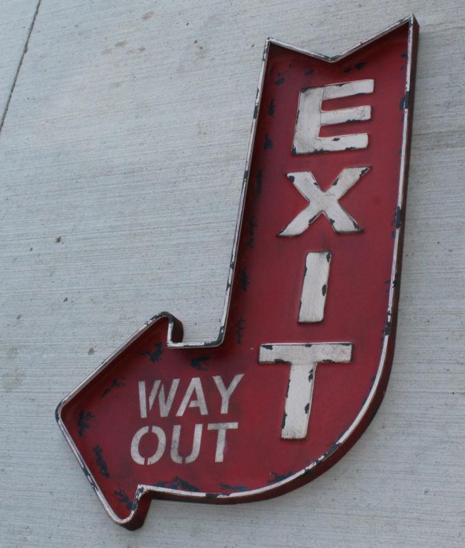 Large "exit way out" arrow metal sign home theater cinema system popcorn stand 