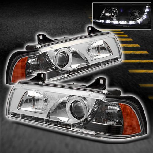 92-98 bmw e36 3-series 4dr chrome r8 style drl led strip projector headlights