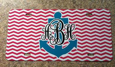 Monogrammed chevron license plate with anchor