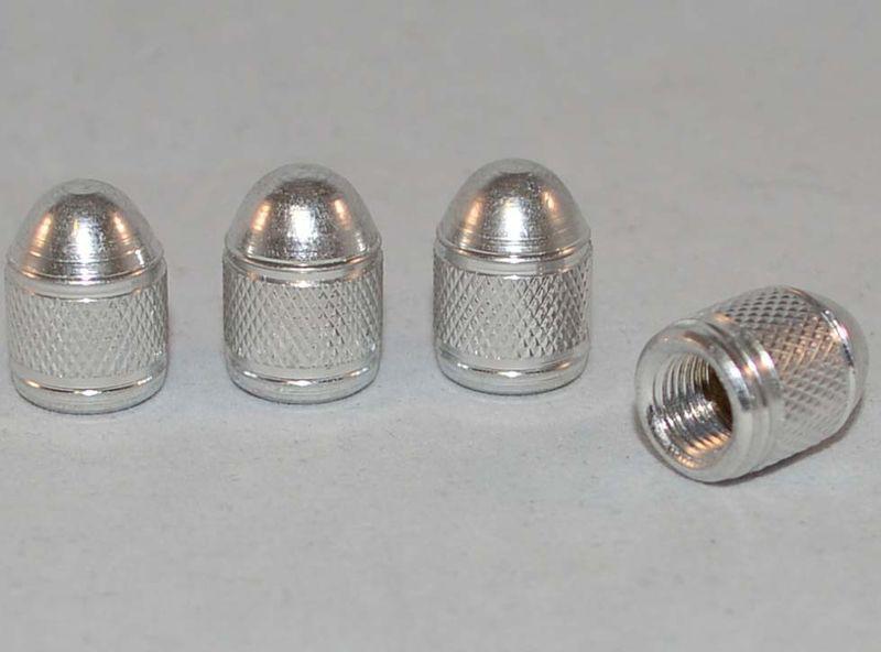 4 silver billet aluminum "knurled" valve stem caps for car truck suv atv rims