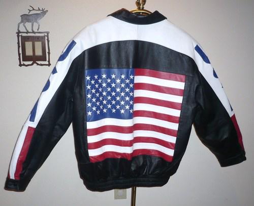 Interstate leather usa flag motorcycle biker full leather jacket size med exc
