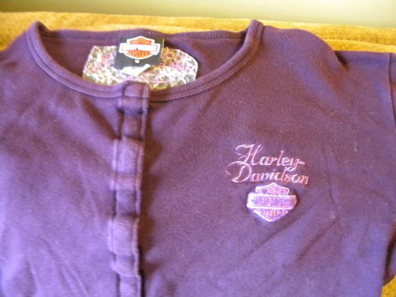 Women's harley davidson long sleeve top shirt henley  size m purple snap front