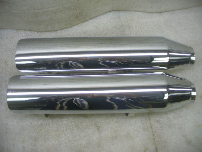 Harley 3" wide x 14 3/4" long chrome oem muffler heat shields with clamps.