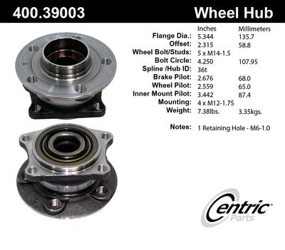 Centric 400.39006e rear wheel hub & bearing-standard axle bearing & hub assembly
