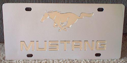 Ford mustang stainless license plate tag horse gold