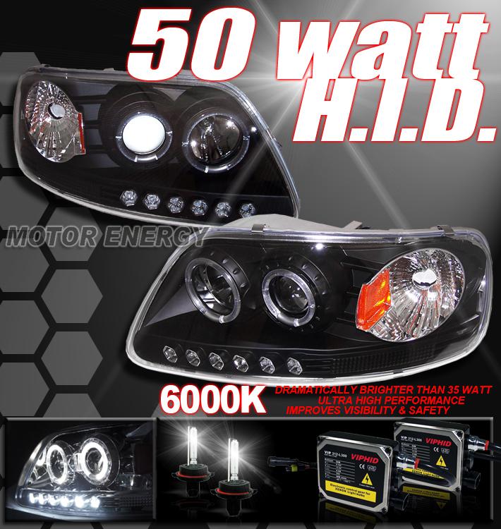 1997-2003 f-150/1997-2002 expedition halo led black projector headlights+50w hid