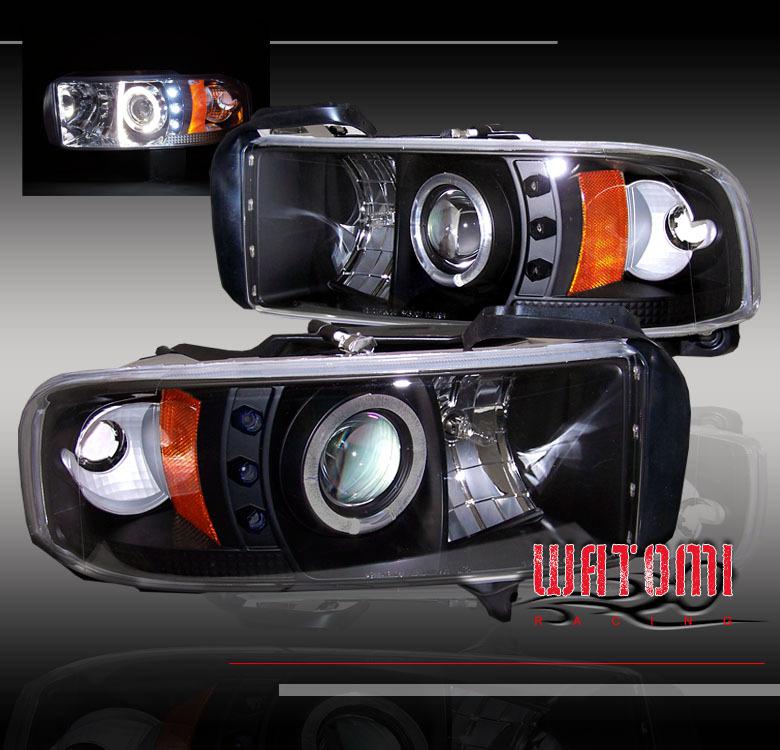 94-01 dodge ram halo led projector headlights lamps black pickup truck angel eye