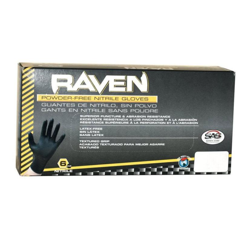 Sas safety raven powder-free black nitrile 6 mil large gloves 400 gloves 4 boxes