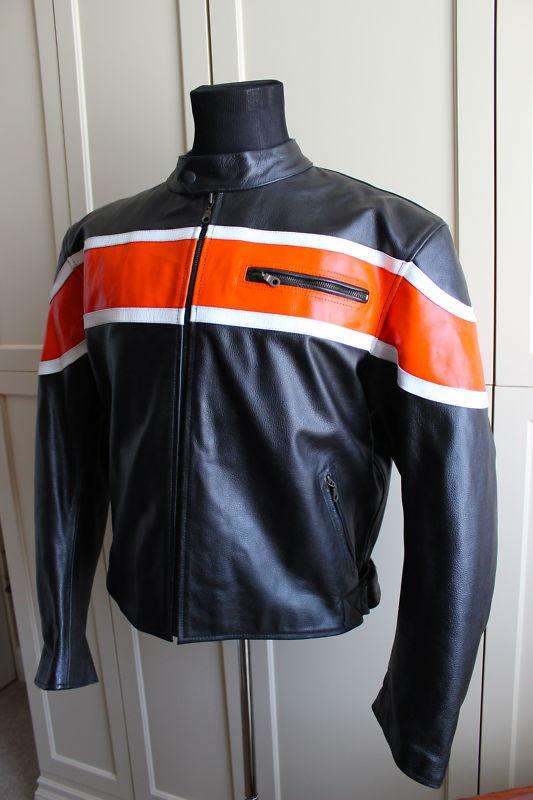 New cafe racer leather jacket  xl  armoured and lined orange stripe