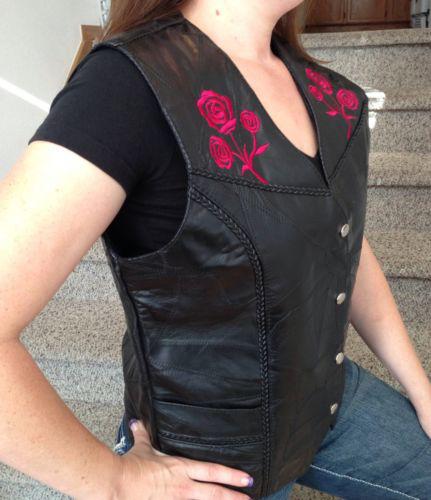 Diamond plate genuine leather motorcycle vest-ladies medium-super cute-new!!