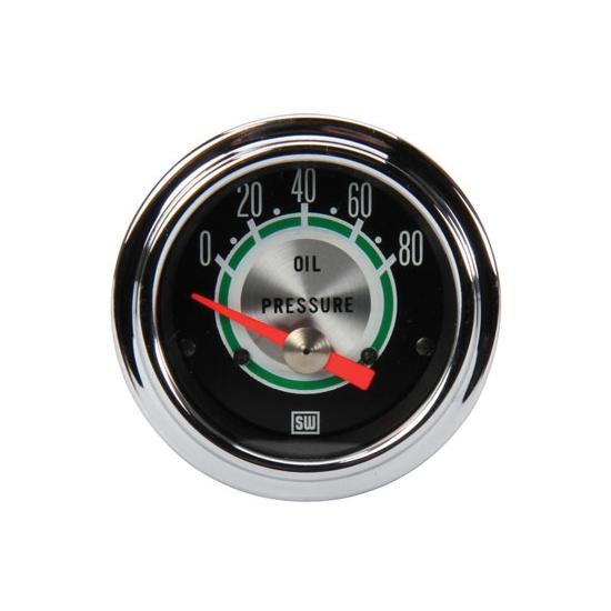 New stewart warner 2-1/16" green line mechanical oil pressure gauge, 0-80 psi