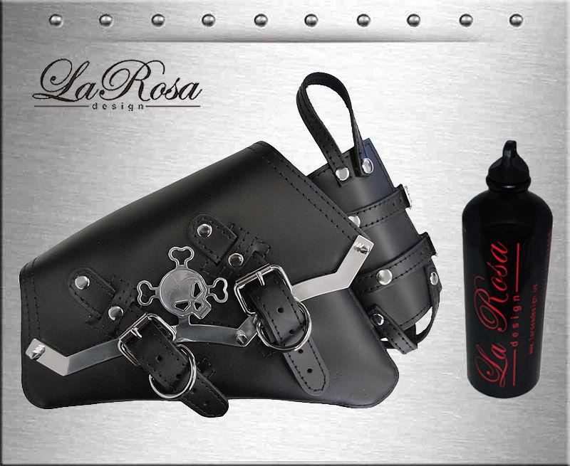 2004 up larosa black leather billet skull trim sportster saddlebag + gas bottle