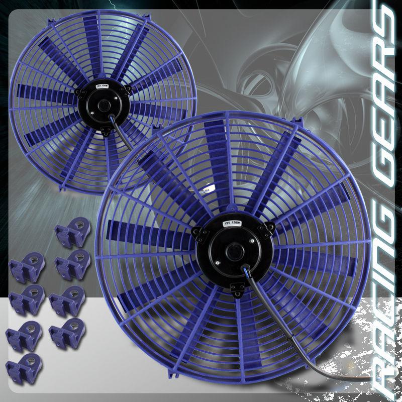 2x jdm 16" blue 1500 cfm 2250 rpm electric cooling slim push pull radiator fan