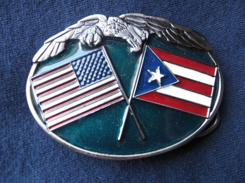 Us/puerto rico crossed flags belt-buckle