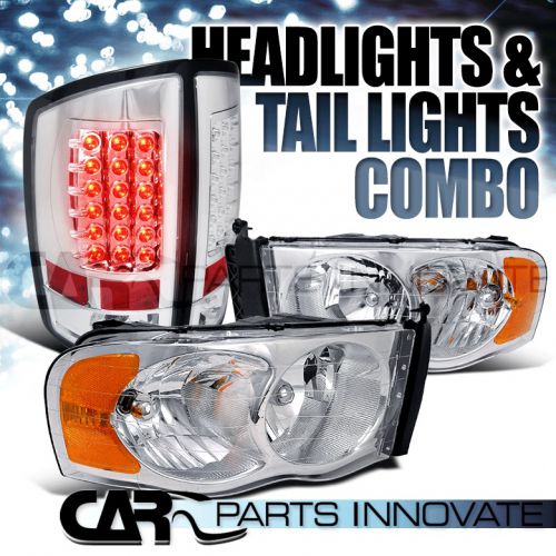 02-05 ram 1500/2500/3500 clear crystal headlights+chrome led tail brake lamps