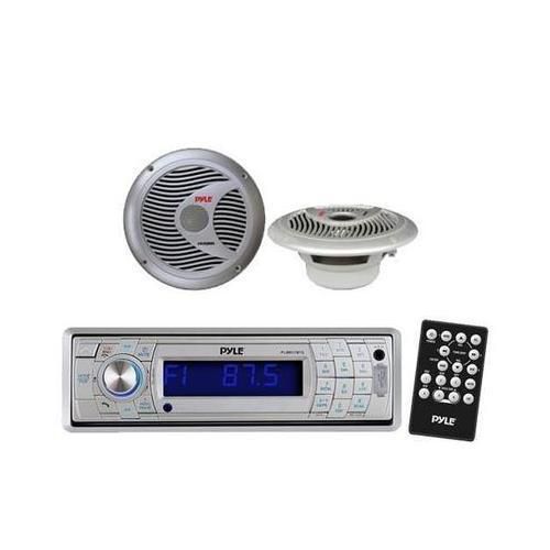 New silver detachable face marine boat cd usb receiver &amp; bluetooth +2 speakers