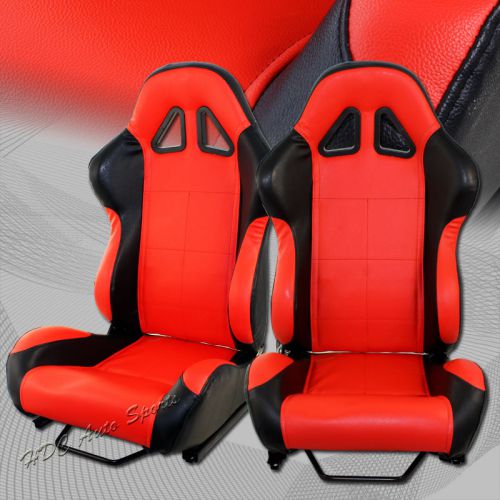 Type-5 black/red pvc leather sport reclining racing seat + slider universal 4