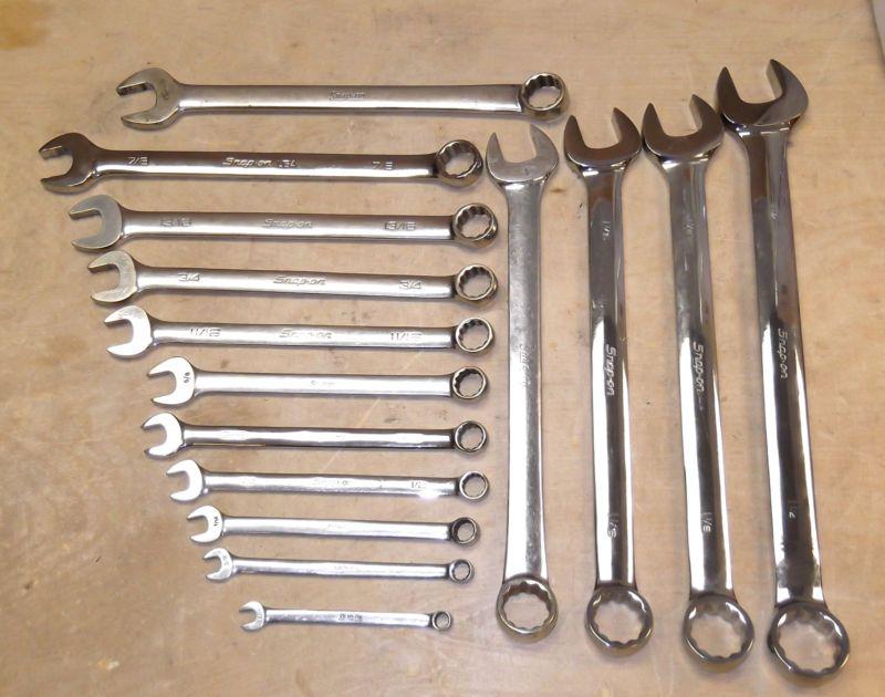 Lot of 15 snap on combination wrenches 5/16" thru 1 1/4" - 12 point *free ship*