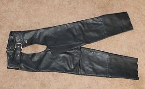 Harley-davidson black leather chaps, very good condition, women&#039;s size medium.