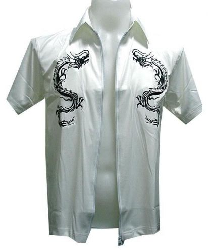 New vintage yakuza dragon embroidered punk biker shirt jacket white mens sz m