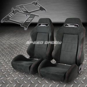 Pair type-r full reclining black suede racing seat+bracket for 00-06 sentra/a33