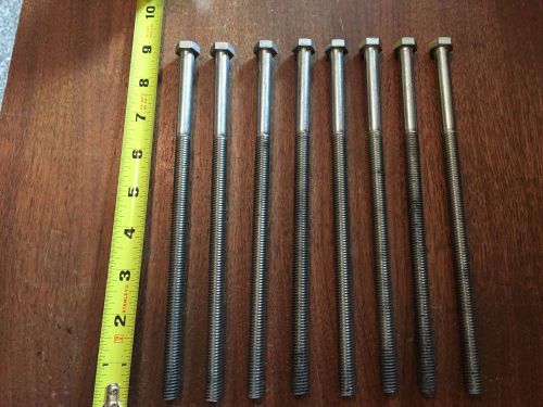 Lot of 8 the s30400 stainless steel bolts 3/8&#034; - 16  x 8-1/2&#034; long marine grade