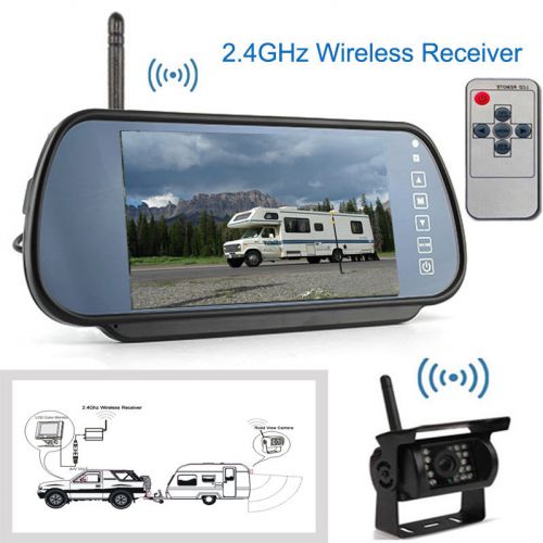 Wireless 7&#034; car rear mirror monitor for bus/truck+night vision backup camera kit